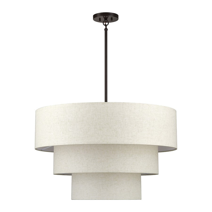 Livex Manorwood 8Lt Large Pendant Chandelier, Bronze/Oatmeal/White
