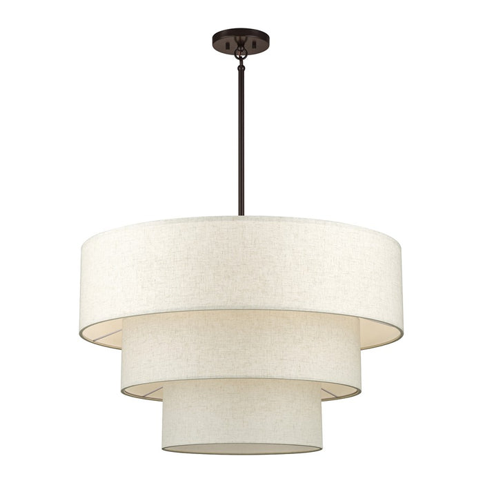 Livex Manorwood 8Lt Large Pendant Chandelier, Bronze/Oatmeal/White