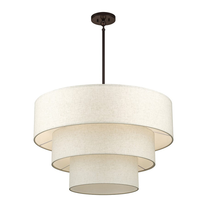 Livex Manorwood 8Lt Large Pendant Chandelier, Bronze/Oatmeal/White