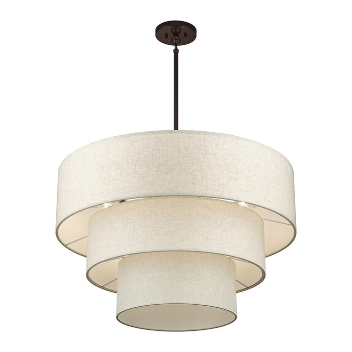 Livex Manorwood 8Lt Large Pendant Chandelier, Bronze/Oatmeal/White