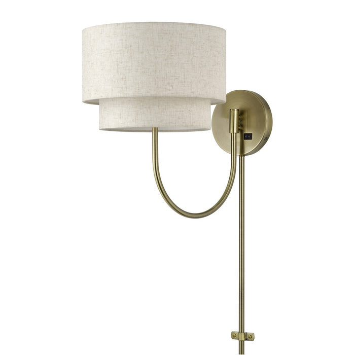 Livex Manorwood 1Lt Swing Arm Wall Lamp, Brass/Oatmeal/White