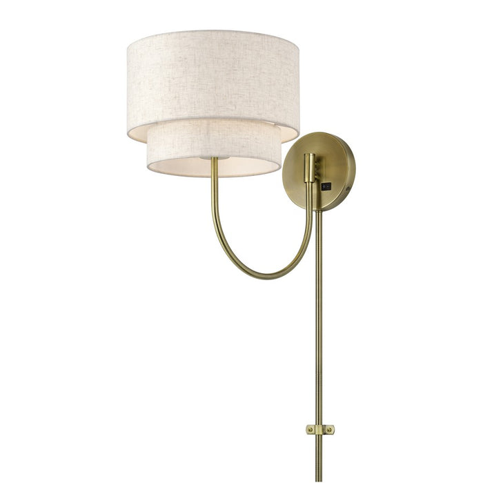 Livex Manorwood 1Lt Swing Arm Wall Lamp, Brass/Oatmeal/White