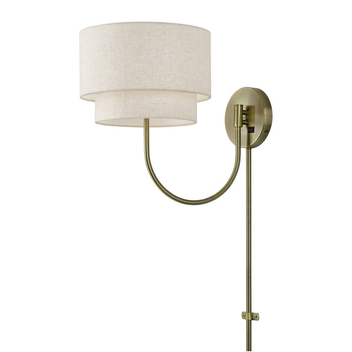 Livex Manorwood 1Lt Swing Arm Wall Lamp, Brass/Oatmeal/White
