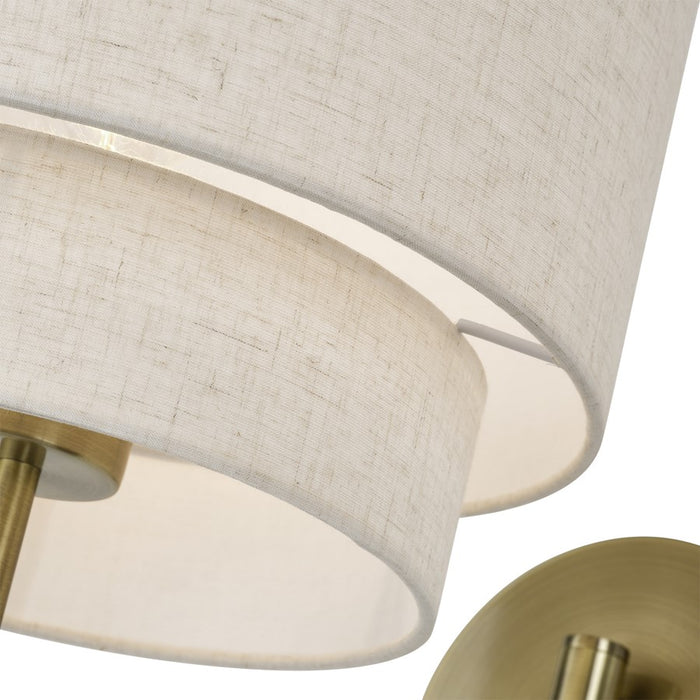 Livex Manorwood 1Lt Swing Arm Wall Lamp, Brass/Oatmeal/White