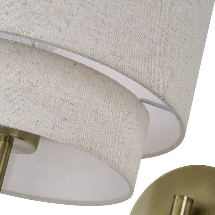 Livex Manorwood 1Lt Swing Arm Wall Lamp, Brass/Oatmeal/White