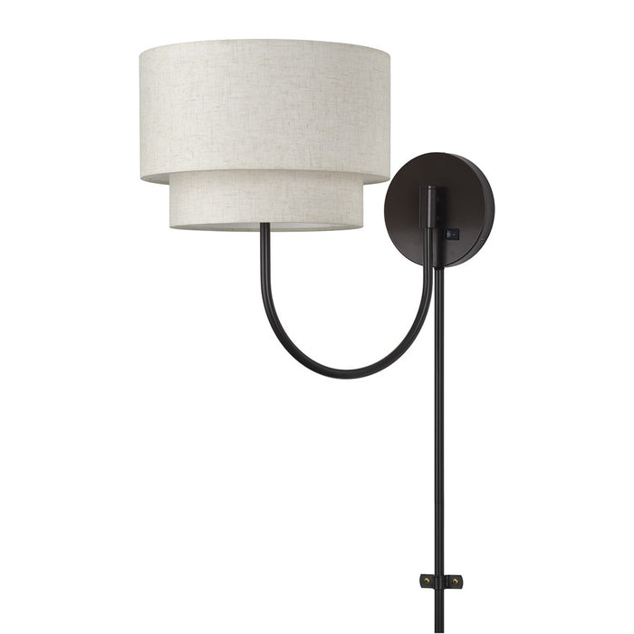Livex Manorwood 1Lt Swing Arm Wall Lamp, Bronze/Oatmeal/White