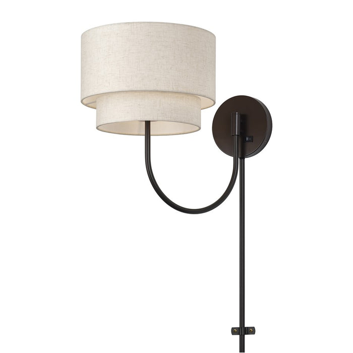 Livex Manorwood 1Lt Swing Arm Wall Lamp, Bronze/Oatmeal/White
