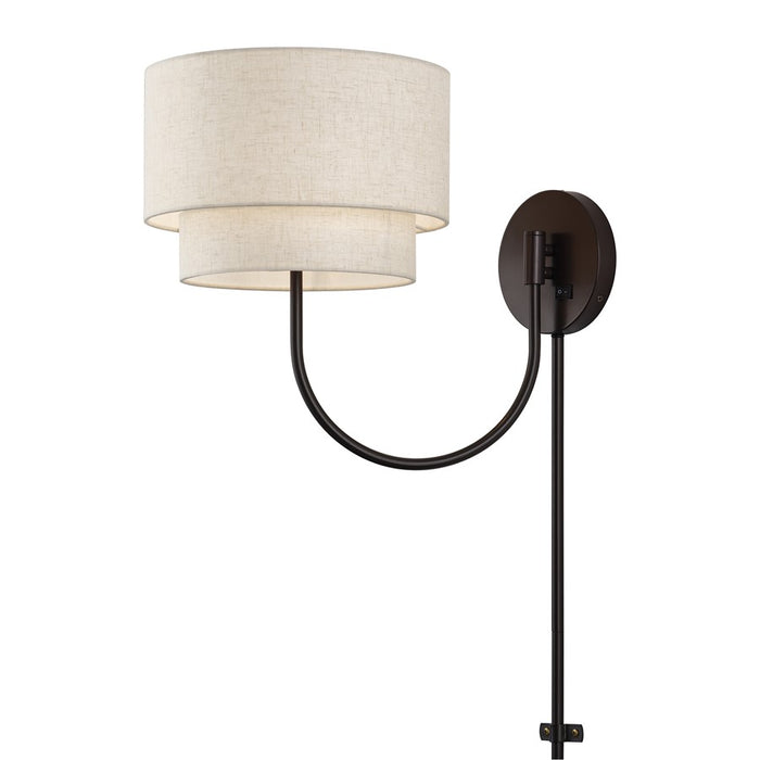 Livex Manorwood 1Lt Swing Arm Wall Lamp, Bronze/Oatmeal/White