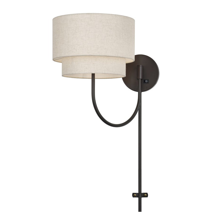 Livex Manorwood 1Lt Swing Arm Wall Lamp, Bronze/Oatmeal/White