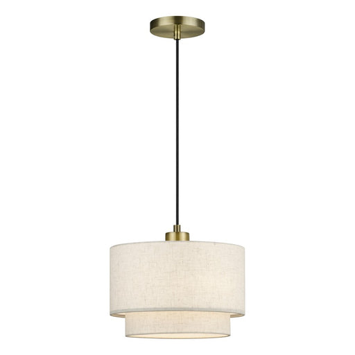 Livex Manorwood 1Lt Pendant, Brass/Oatmeal/White - 41941-01
