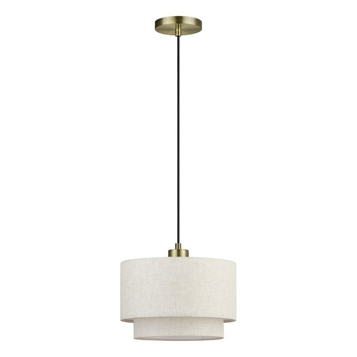 Livex Manorwood 1Lt Pendant, Brass/Oatmeal/White