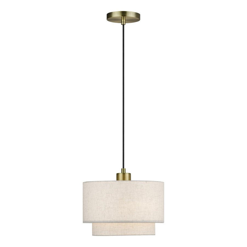 Livex Manorwood 1Lt Pendant, Brass/Oatmeal/White