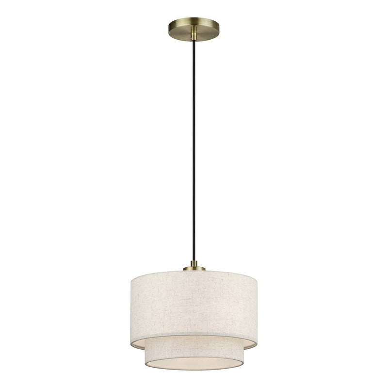 Livex Manorwood 1Lt Pendant, Brass/Oatmeal/White