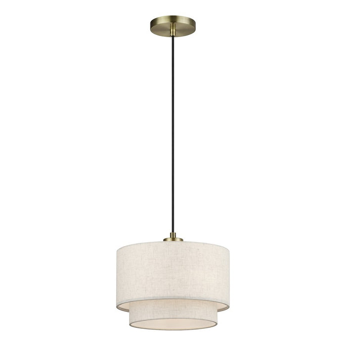 Livex Manorwood 1Lt Pendant, Brass/Oatmeal/White