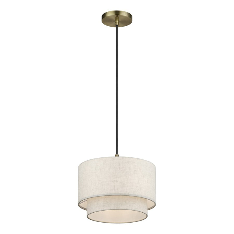 Livex Manorwood 1Lt Pendant, Brass/Oatmeal/White