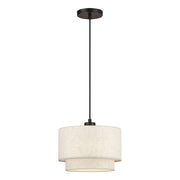 Livex Manorwood 1Lt Pendant, Bronze/Oatmeal/White - 41941-92