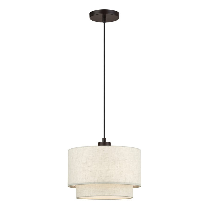 Livex Manorwood 1Lt Pendant, Bronze/Oatmeal/White - 41941-92
