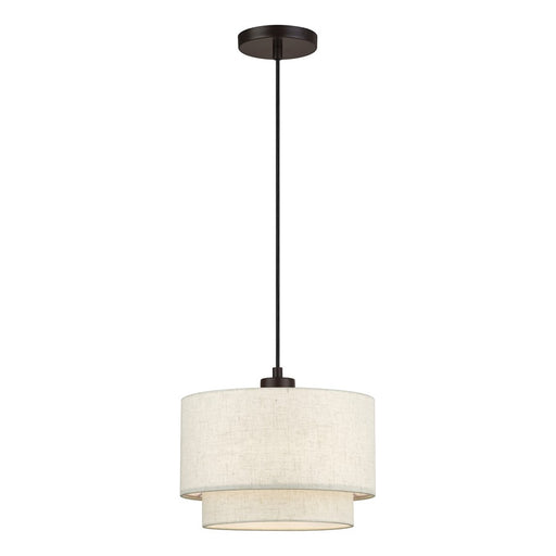 Livex Manorwood 1Lt Pendant, Bronze/Oatmeal/White - 41941-92