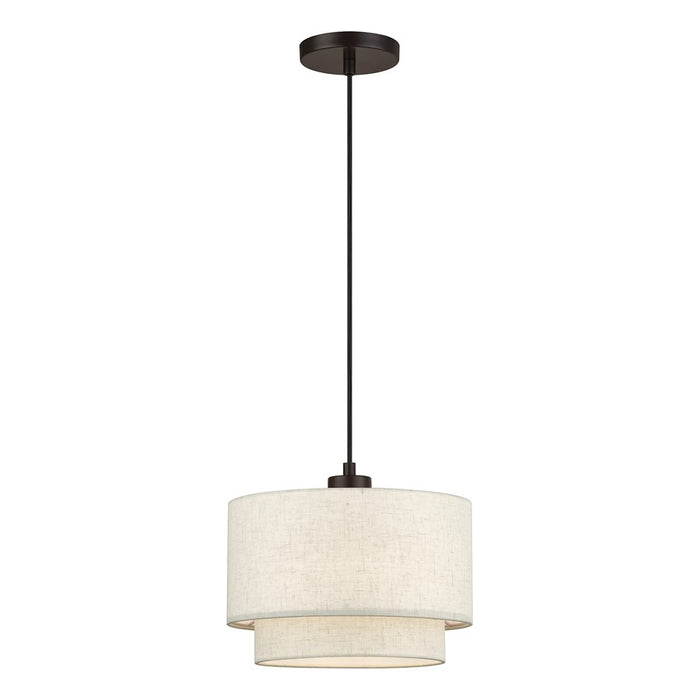 Livex Manorwood 1Lt Pendant, Bronze/Oatmeal/White - 41941-92