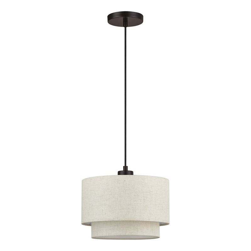 Livex Manorwood 1Lt Pendant, Bronze/Oatmeal/White