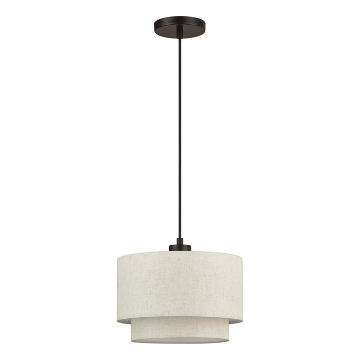 Livex Manorwood 1Lt Pendant, Bronze/Oatmeal/White