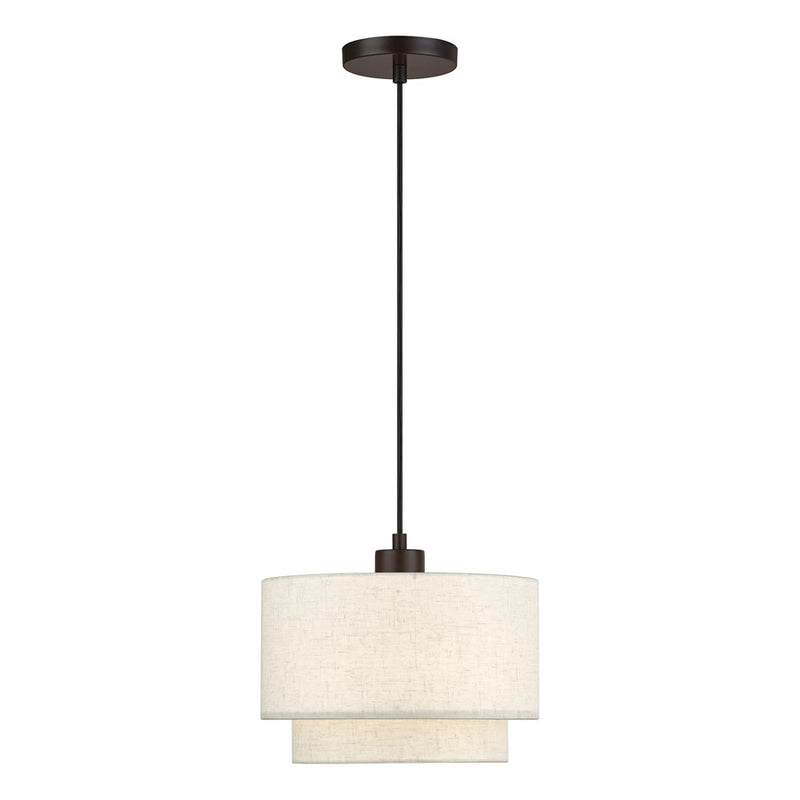 Livex Manorwood 1Lt Pendant, Bronze/Oatmeal/White