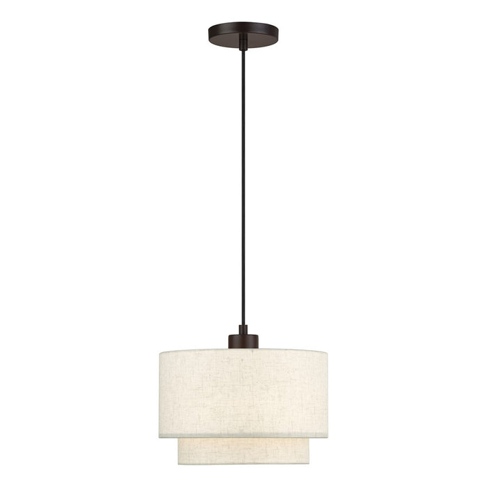 Livex Manorwood 1Lt Pendant, Bronze/Oatmeal/White