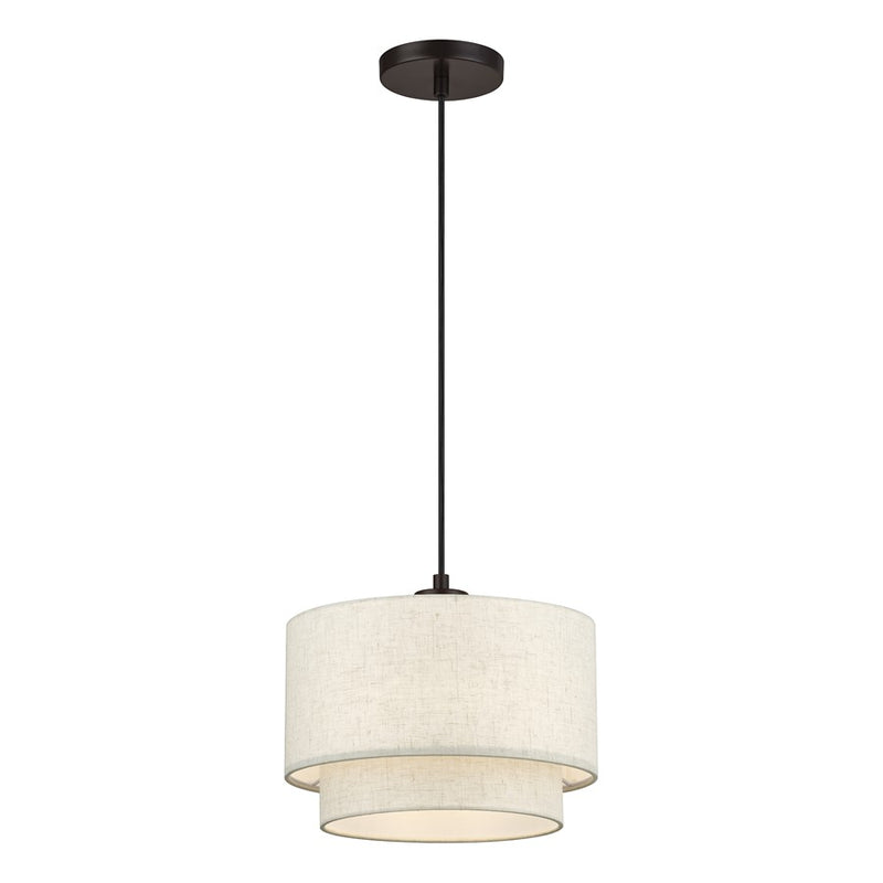 Livex Manorwood 1Lt Pendant, Bronze/Oatmeal/White