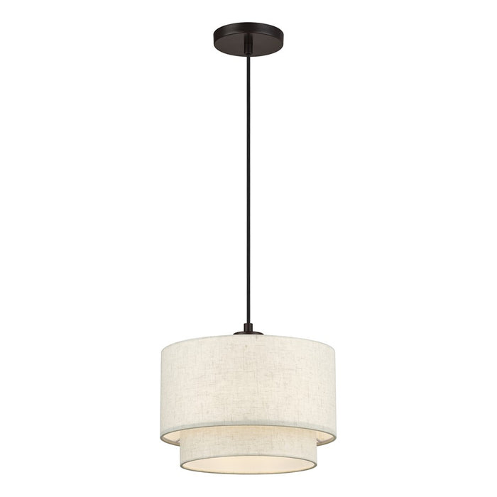 Livex Manorwood 1Lt Pendant, Bronze/Oatmeal/White