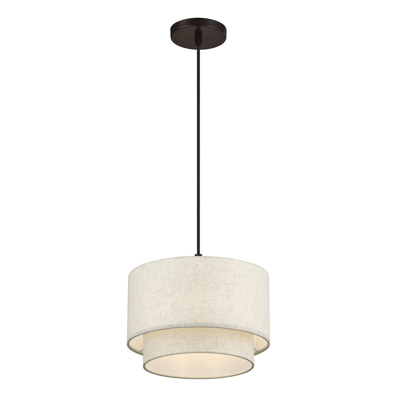 Livex Manorwood 1Lt Pendant, Bronze/Oatmeal/White