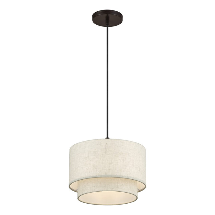 Livex Manorwood 1Lt Pendant, Bronze/Oatmeal/White