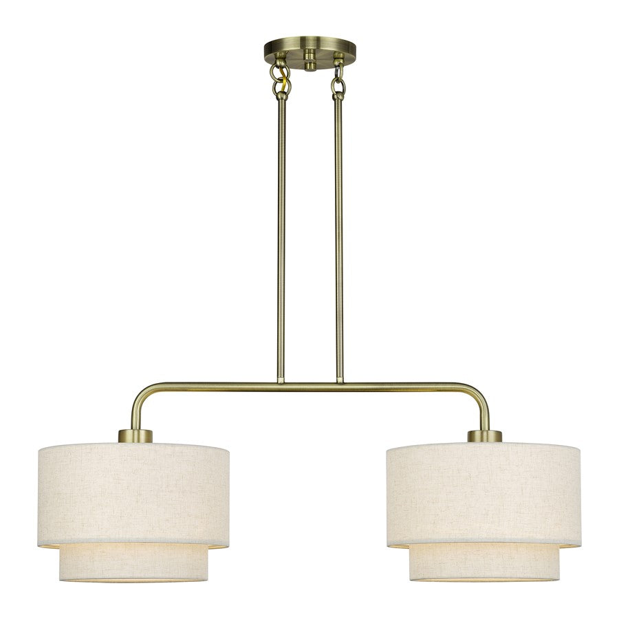 Livex Manorwood 2Lt Large Chandelier, Brass/Oatmeal/White - 41942-01