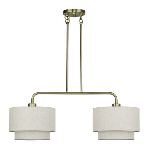 Livex Manorwood 2Lt Large Chandelier, Brass/Oatmeal/White