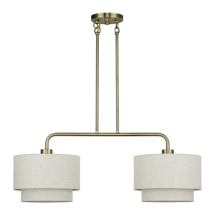 Livex Manorwood 2Lt Large Chandelier, Brass/Oatmeal/White