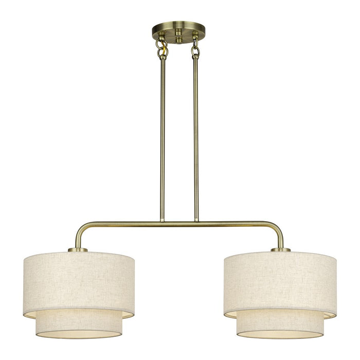 Livex Manorwood 2Lt Large Chandelier, Brass/Oatmeal/White
