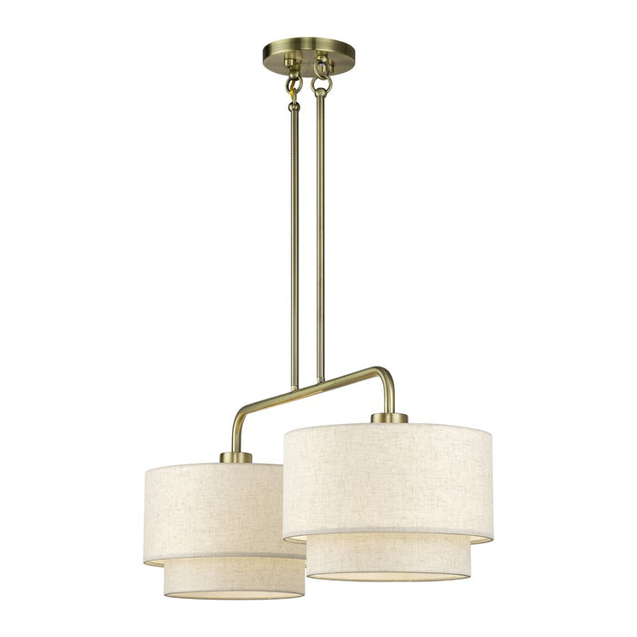 Livex Manorwood 2Lt Large Chandelier, Brass/Oatmeal/White