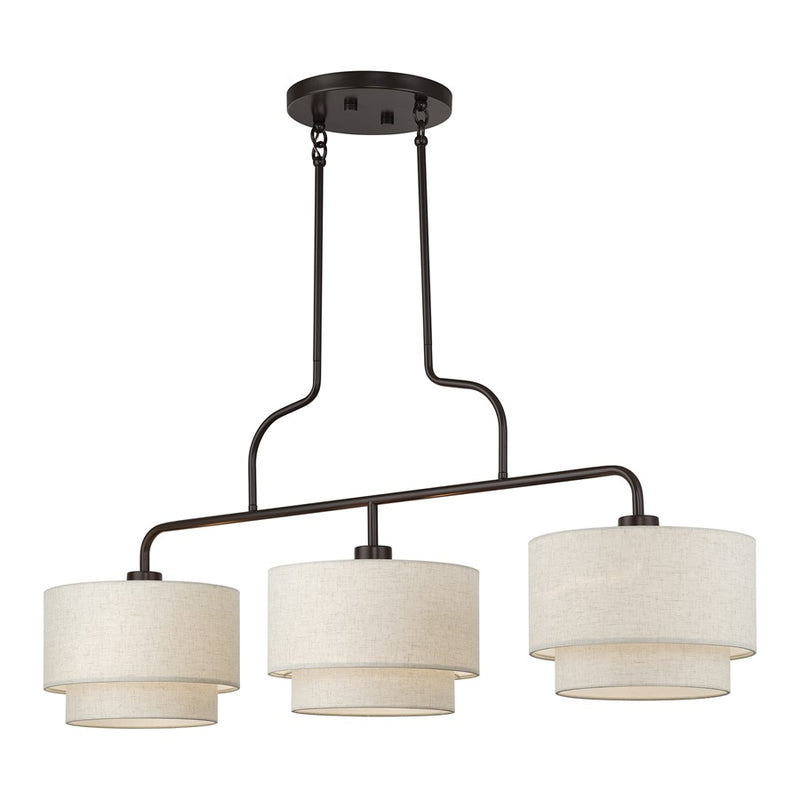 Livex Manorwood 3Lt Extra Large Chandelier, Bronze/Oatmeal/White