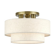 Livex Manorwood 3Lt 9.5" Semi-Flush, Brass/Oatmeal/White - 41944-01