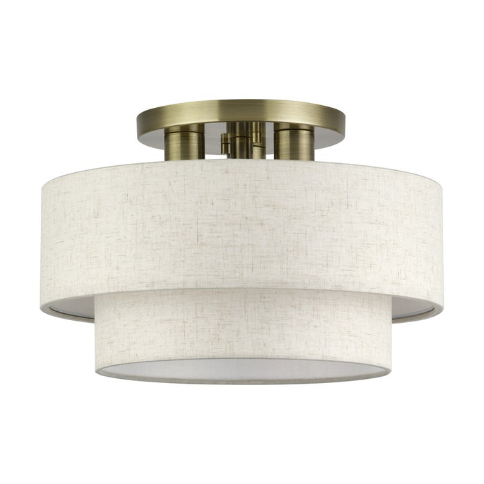 Livex Manorwood 3Lt 9.5" Semi-Flush, Brass/Oatmeal/White