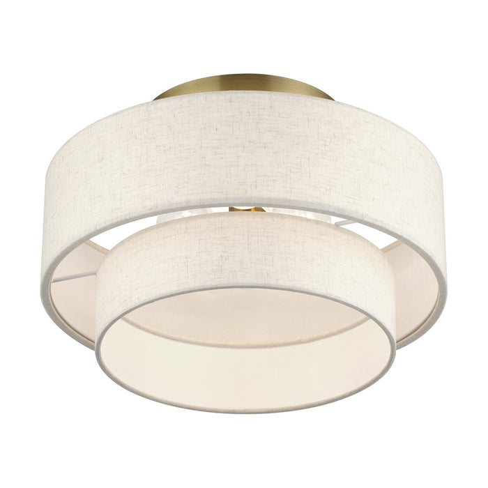 Livex Manorwood 3Lt 9.5" Semi-Flush, Brass/Oatmeal/White