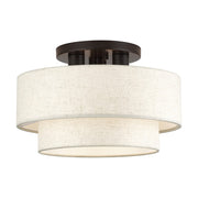 Livex Manorwood 3Lt 9.5" Semi-Flush, Bronze/Oatmeal/White - 41944-92