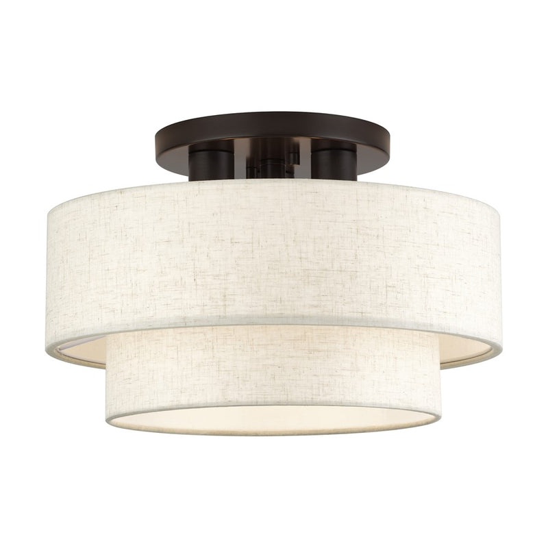 Livex Manorwood 3Lt 9.5" Semi-Flush, Bronze/Oatmeal/White - 41944-92