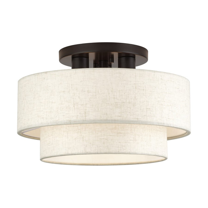 Livex Manorwood 3Lt 9.5" Semi-Flush, Bronze/Oatmeal/White - 41944-92