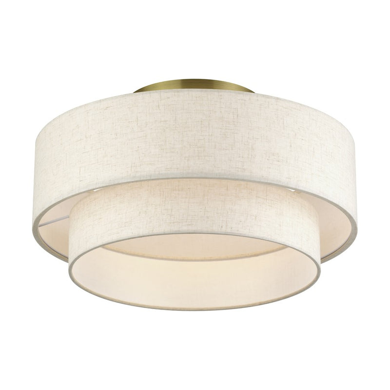 Livex Manorwood 3Lt 10" Semi-Flush, Brass/Oatmeal/White