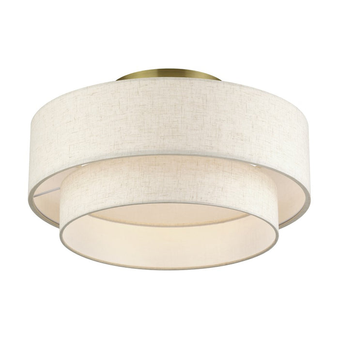 Livex Manorwood 3Lt 10" Semi-Flush, Brass/Oatmeal/White