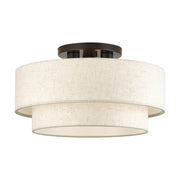 Livex Manorwood 3Lt 10" Semi-Flush, Bronze/Oatmeal/White - 41945-92