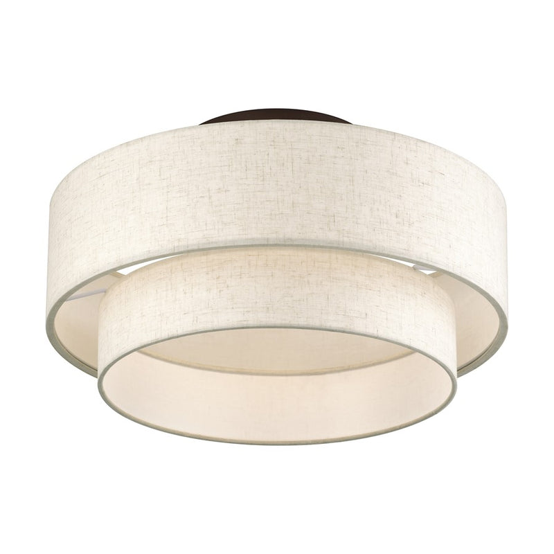Livex Manorwood 3Lt 10" Semi-Flush, Bronze/Oatmeal/White