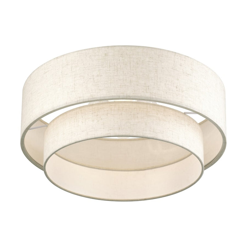 Livex Manorwood 3Lt 10" Semi-Flush, Bronze/Oatmeal/White