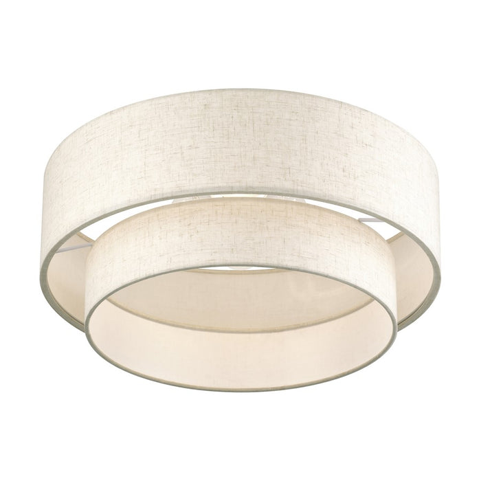Livex Manorwood 3Lt 10" Semi-Flush, Bronze/Oatmeal/White
