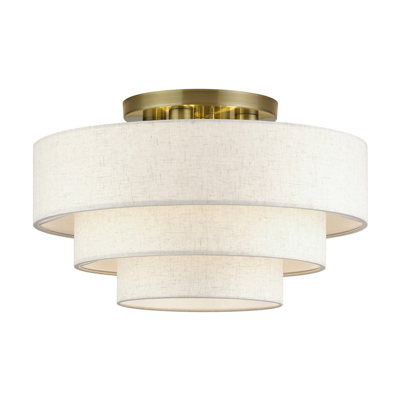 Livex Manorwood 4Lt Extra Large Semi-Flush, Brass/Oatmeal/White - 41946-01